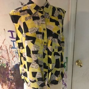 Equipment Silk Sleeveless Button up Tie Blouse